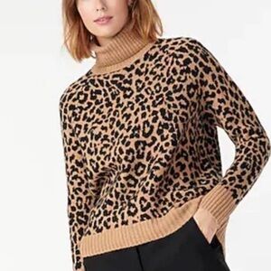 J Crew Turtleneck Sweater in Leopard Supersoft Yarn